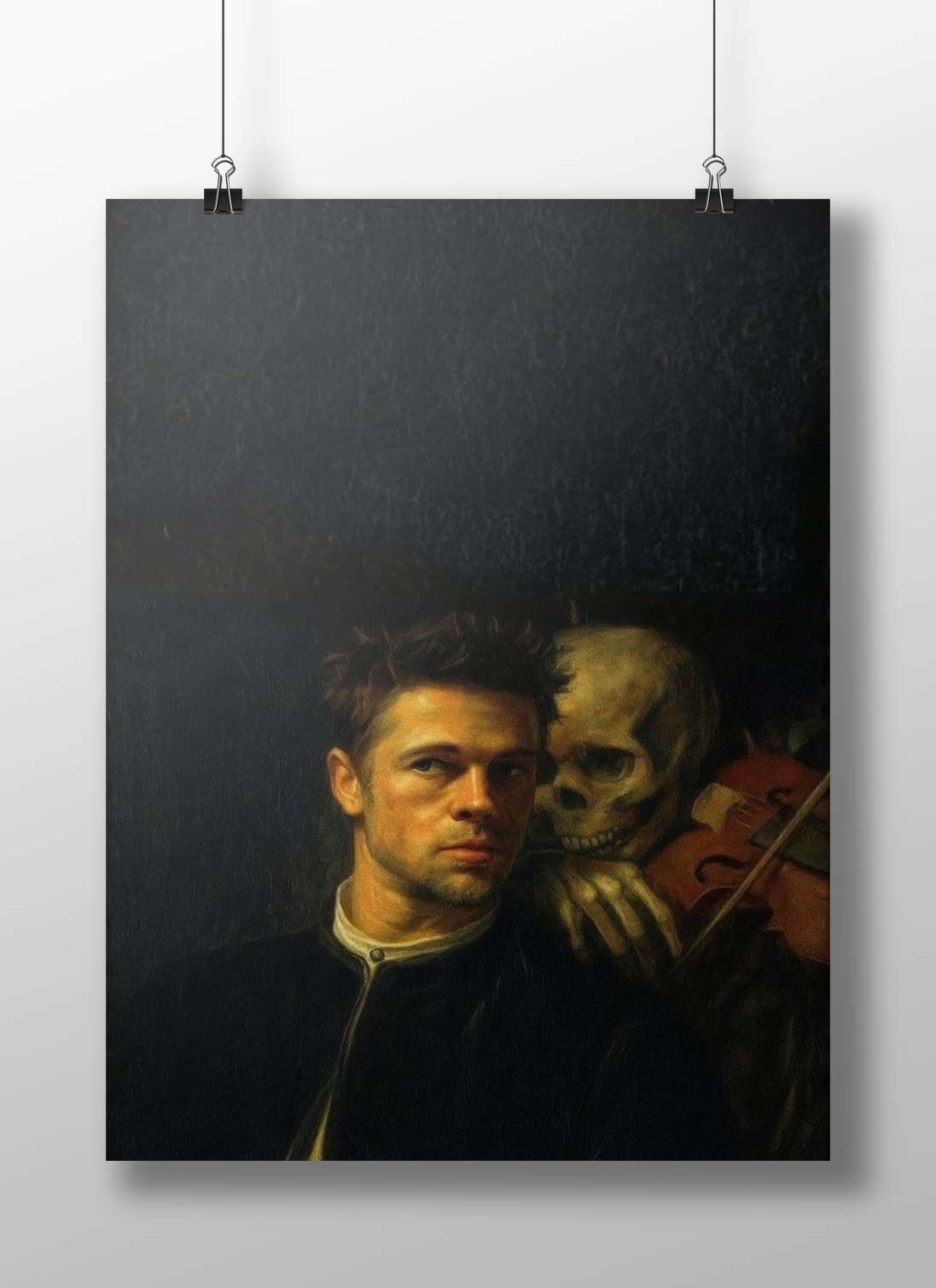 Ryan Gosling, Skeleton Ryan Gosling Realism Oil Painting Skeleton Violin Poster – Dark Theme Wall