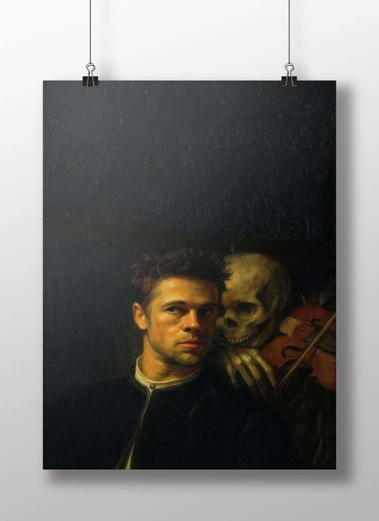 Ryan Gosling, Skeleton Ryan Gosling Realism Oil Painting Skeleton Violin Poster – Dark Theme Wall