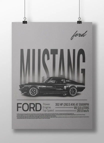 Ford Mustang Vintage Poster – Retro Car Wall Art | Classic V8 Muscle Car Decor for Garage & Office
