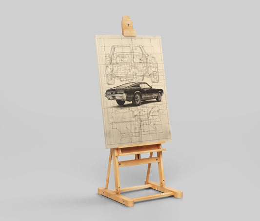 Classic Muscle Car Poster – Retro Blueprint Wall Art for Garage, Office, or Workshop Decor
