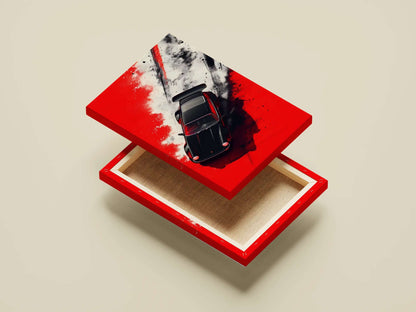 Porsche 911 Drift Art Poster – Black Sports Car Wall Decor with Red Racing Aesthetic