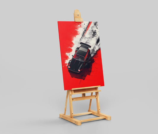 Porsche 911 Drift Art Poster – Black Sports Car Wall Decor with Red Racing Aesthetic