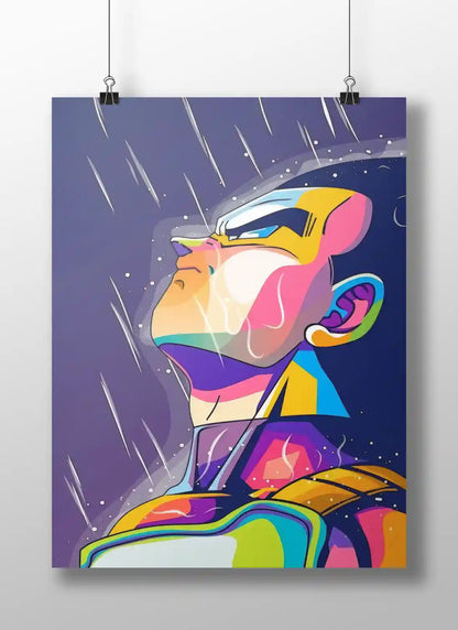 Dragon Ball Z Vegeta Pop Art Poster - Prideful Prince in Rain Emotional Anime Print