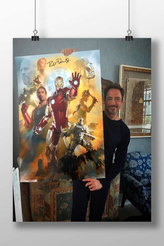Marvel Cinematic Universe poster featuring Tony Stark (Iron Man), Thor, Steve Rogers (Captain America), and other