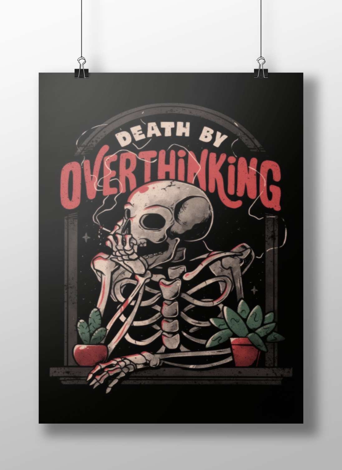 Skeleton smoking a cigarette Grim Reaper Smoking - Vintage Lithograph Poster
