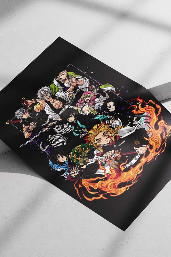 Characters from the Demon Slayer anime/manga franchise (including Tanjiro Kamado, Nezuko Kamado, and Hashira members)