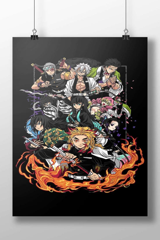 Characters from the Demon Slayer anime/manga franchise (including Tanjiro Kamado, Nezuko Kamado, and Hashira members)