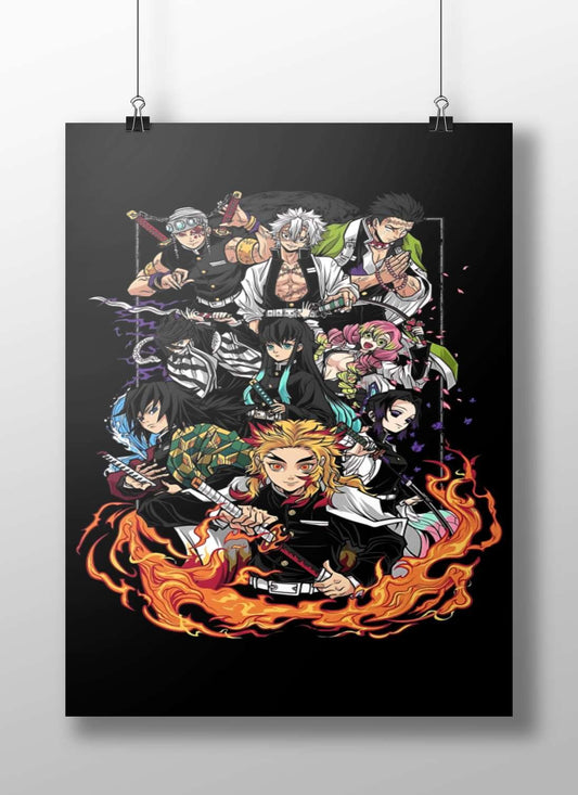 Characters from the Demon Slayer anime/manga franchise (including Tanjiro Kamado, Nezuko Kamado, and Hashira members)