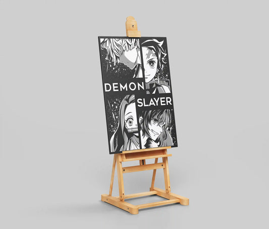 Demon Slayer Black & White Character Split Anime Poster - Tanjiro Nezuko Inosuke Zenitsu Art Print