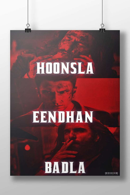 Hoonsla Eendhan Badla 1990S Bollywood Gangster Digital Collage Poster – Red Filter Art