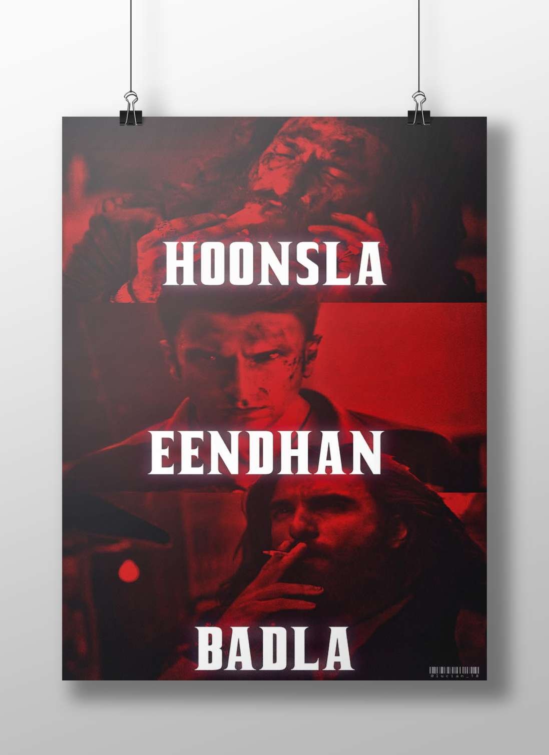 Hoonsla Eendhan Badla 1990S Bollywood Gangster Digital Collage Poster – Red Filter Art