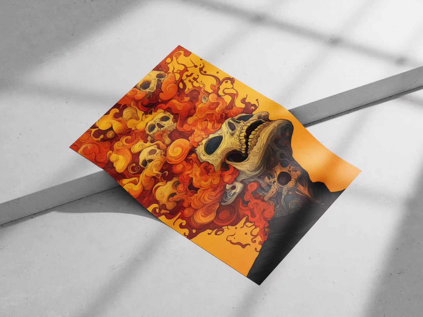 Infernal Bloom – Skull Flame Poster | Surreal Fire Head Psychedelic Wall Art