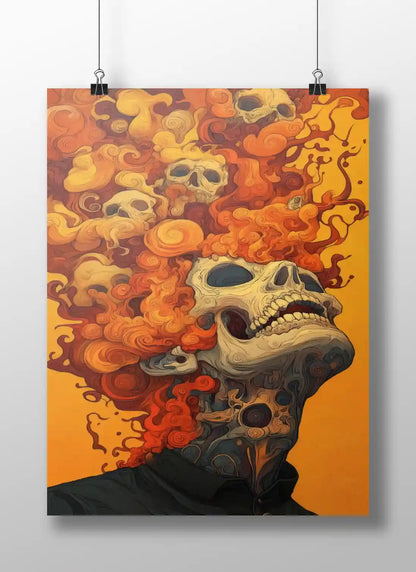 Infernal Bloom – Skull Flame Poster | Surreal Fire Head Psychedelic Wall Art