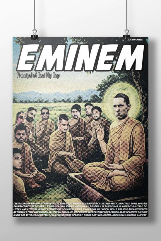 EMINEM and Indian hip-hop artists Brodha V, Krsna @KrsnaC, Karma, Emiway. Main Subject: EMINEM and Indian hip-hop artists