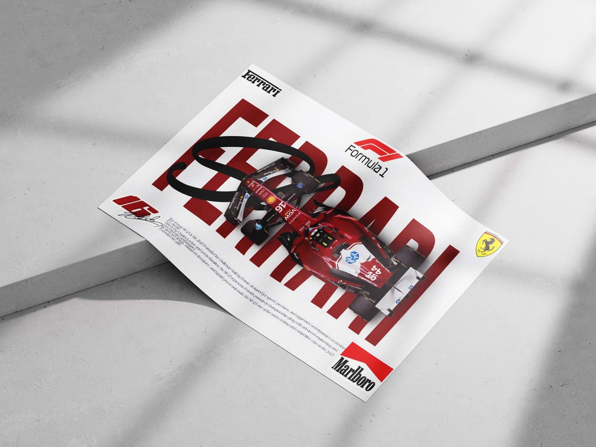 Ferrari SF-25 (specific Formula 1 model) Main Subject: Ferrari SF-25 (specific Formula 1 model) Matte poster print — Cars