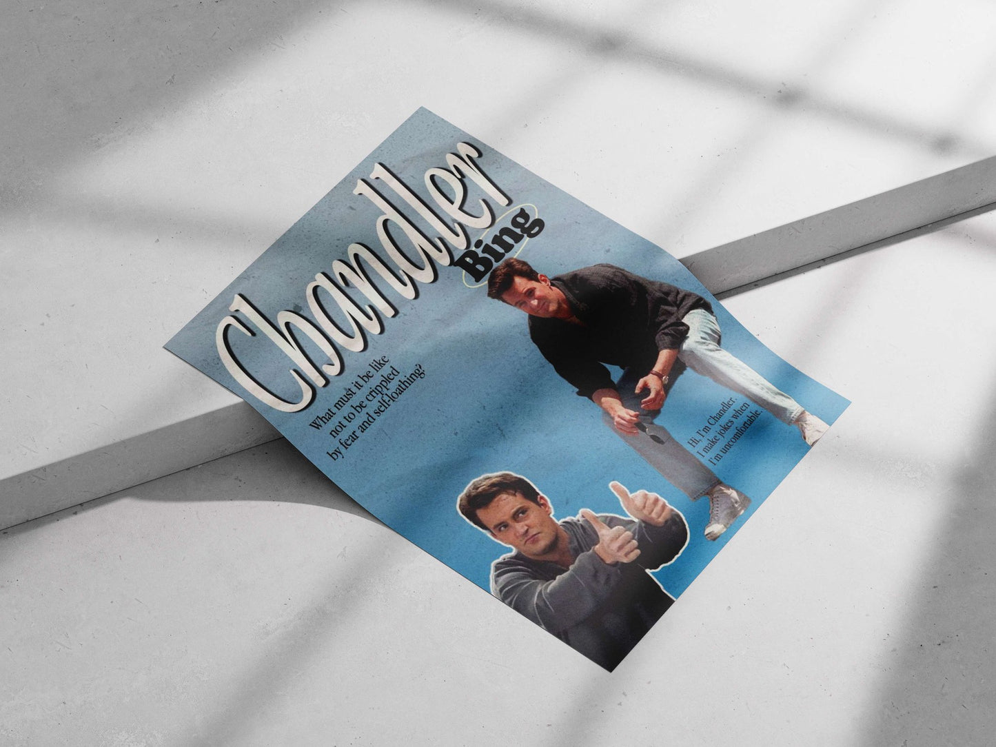 Chandler Bing from the TV franchise *Friends*. Main Subject: Chandler Bing from the TV franchise *Friends*. Matte poster