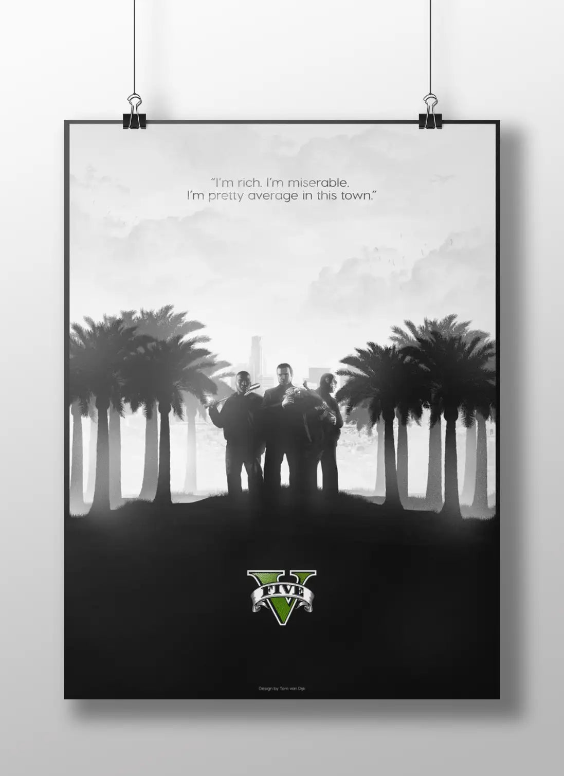 Minimalist GTA 5 Poster - Michael Franklin Trevor Silhouette Art