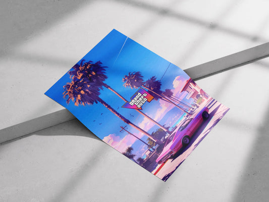 GTA VI Vice City Poster - Neon Palm Trees Retro Art Print