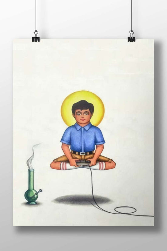 "Gamer with Halo" Vintage Matte BoizzBoard rigid print — Superhero wall art India | PosterBoizz