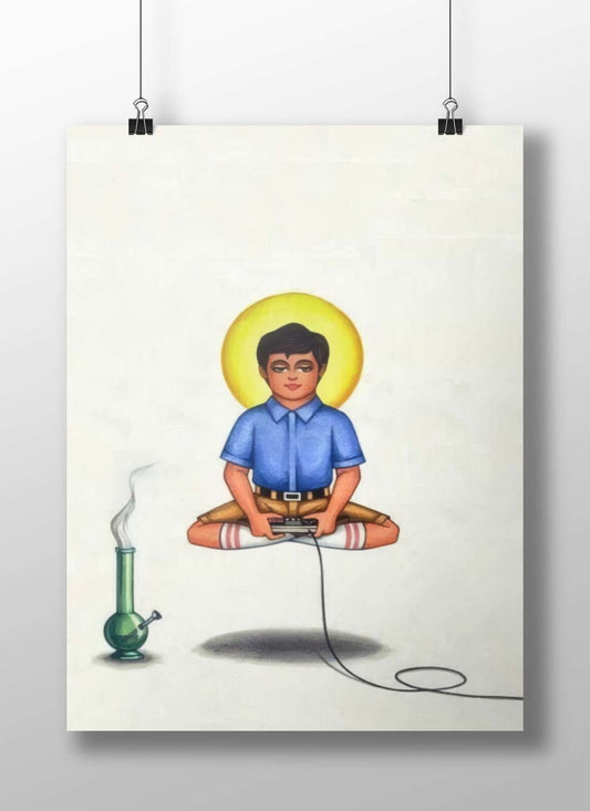 "Gamer with Halo" Vintage Matte BoizzBoard rigid print — Superhero wall art India | PosterBoizz