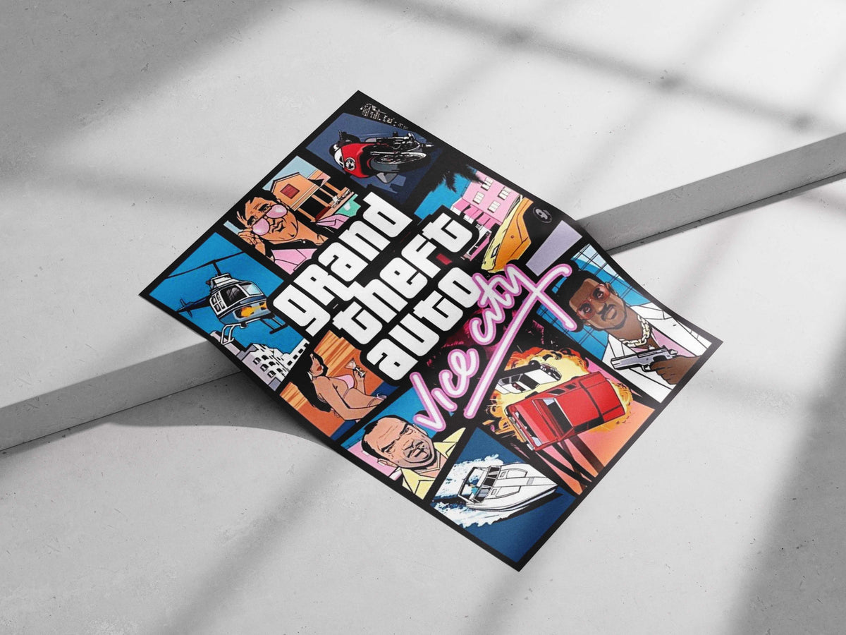 Grand Theft Auto: Vice City Collage Urban Chaos Digital Art Poster – Miami Night Life