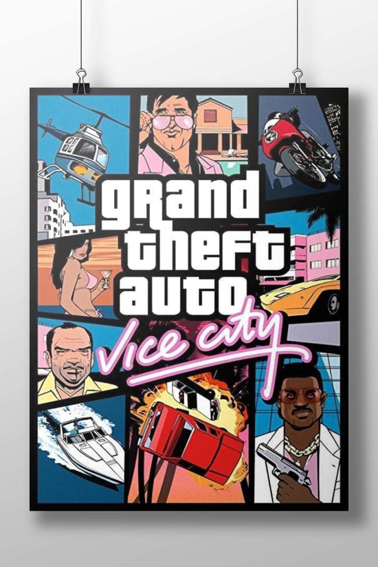 Grand Theft Auto: Vice City Collage Urban Chaos Digital Art Poster – Miami Night Life