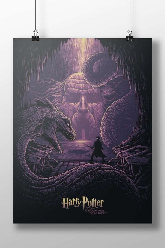Harry Potter (character) and Basilisk (creature) from the Harry Potter franchise, set in the Chamber of Secrets. Main
