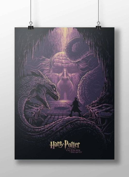 Harry Potter (character) and Basilisk (creature) from the Harry Potter franchise, set in the Chamber of Secrets. Main