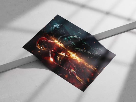 Iron Man (Marvel) and Nightwing (DC Comics) Main Subject: Iron Man (Marvel) and Nightwing (DC Comics) Matte poster print —