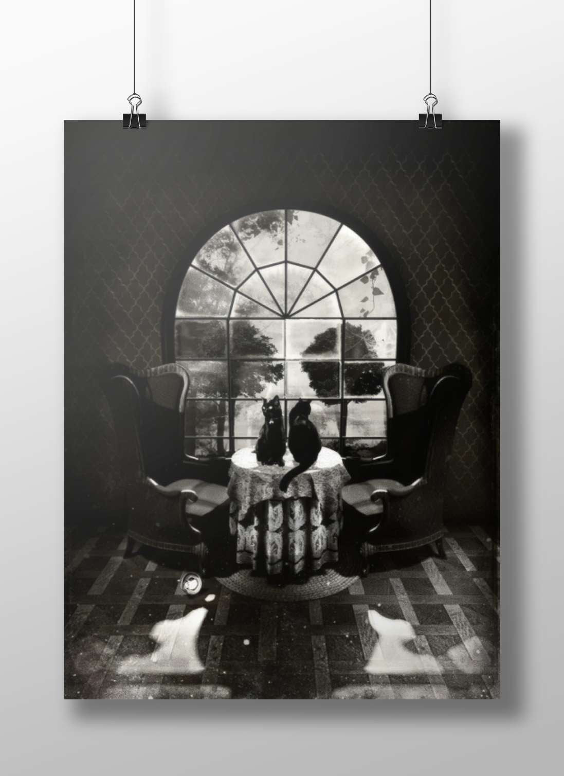Two black cats Main Subject: Two black cats Matte BoizzBoard rigid print — Art wall art India | PosterBoizz