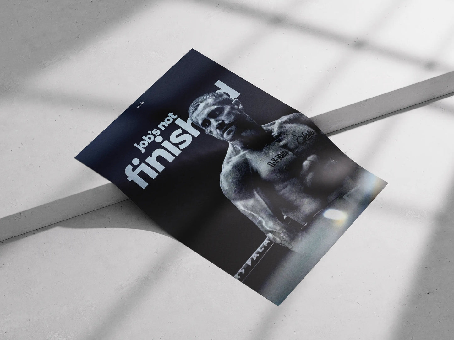 Inspirational "Job's Not Finished" Poster | Cinematic Black and White Fitness Decor