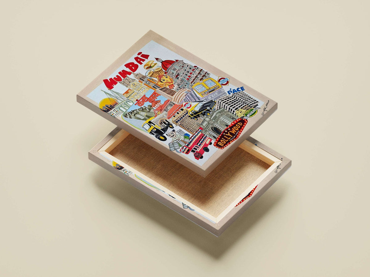 Mumbai's landmarks (Gateway of India, Chhatrapati Shivaji Terminus), local transport (yellow auto-rickshaws, Mumbai Local