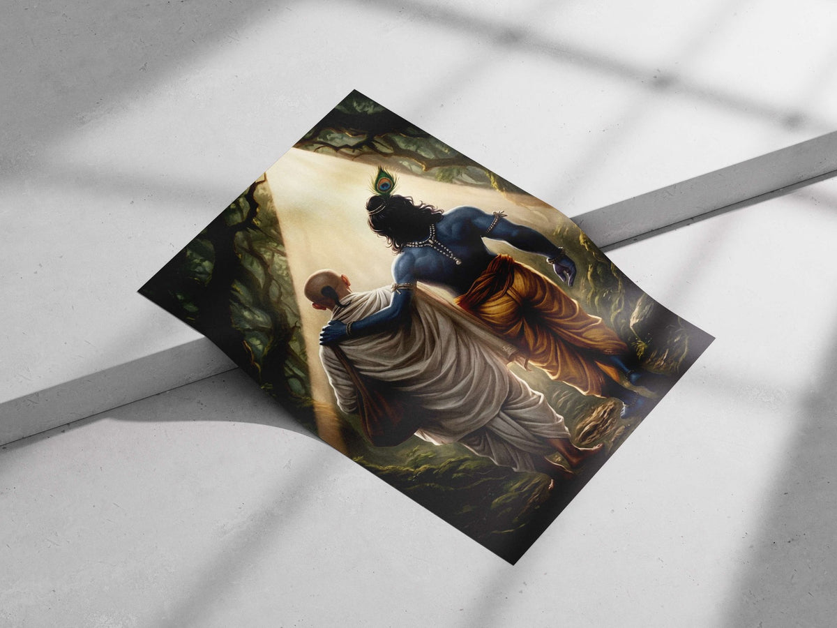 Lord Shiva (Hindu deity) and a holy sage/ascetic walking together Main Subject: Lord Shiva (Hindu deity) and a holy