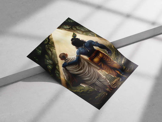 Lord Shiva (Hindu deity) and a holy sage/ascetic walking together Main Subject: Lord Shiva (Hindu deity) and a holy