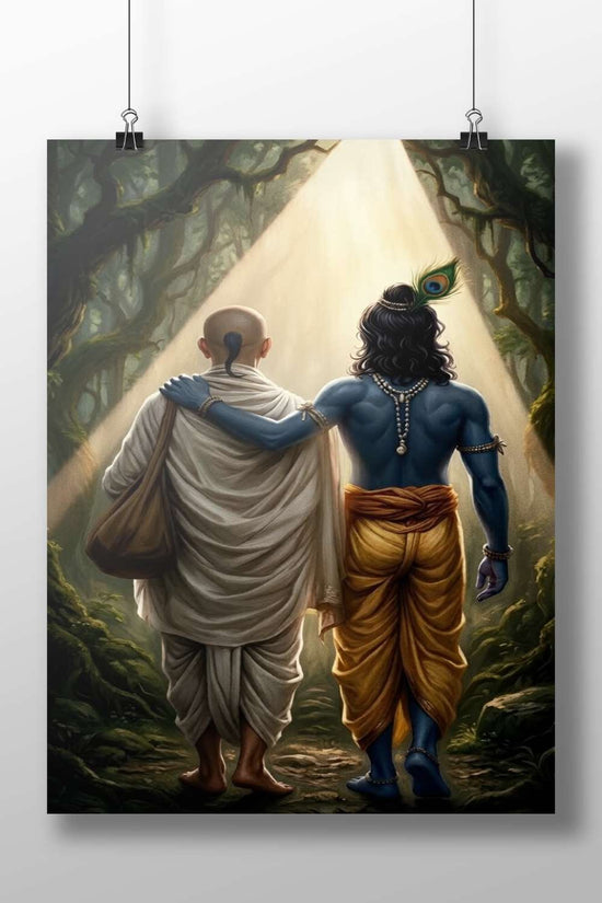 Lord Shiva (Hindu deity) and a holy sage/ascetic walking together Main Subject: Lord Shiva (Hindu deity) and a holy