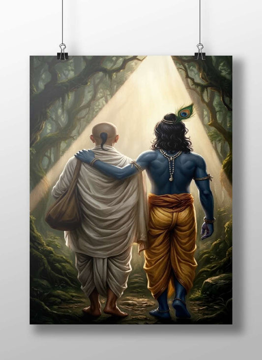 Lord Shiva (Hindu deity) and a holy sage/ascetic walking together Main Subject: Lord Shiva (Hindu deity) and a holy