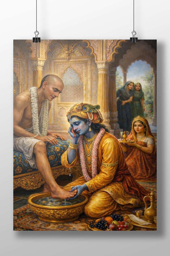 Lord Krishna (Hindu deity) and Arjuna (Pandava prince from Mahabharata) Main Subject: Lord Krishna (Hindu deity) and Arjuna