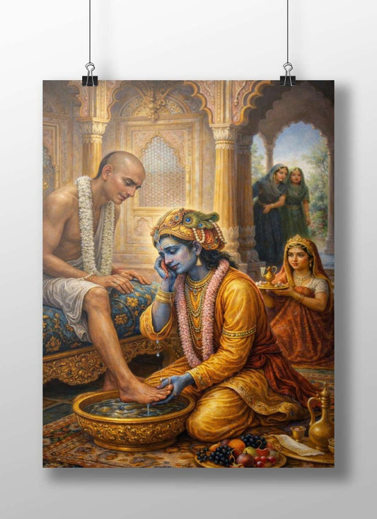 Lord Krishna (Hindu deity) and Arjuna (Pandava prince from Mahabharata) Main Subject: Lord Krishna (Hindu deity) and Arjuna