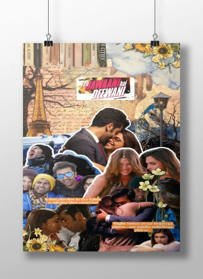 Bollywood Romantic Collage Poster | "Ek Deewana Tha Ek Deewani Thi" Quote Wall Art | Aesthetic Vintage Room Decor