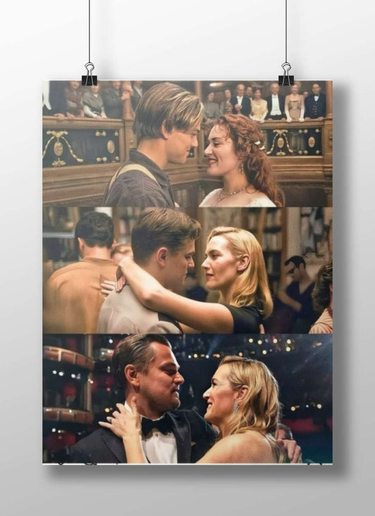 Romantic scenes from the "Titanic" and "The Notebook" movie franchises. Main Subject: Romantic scenes from the "Titanic" and
