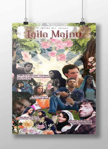 Laila Majnu Collage Poster – Aesthetic Bollywood Romance Wall Art | Imtiaz Ali Qais Bhatt Quote Print
