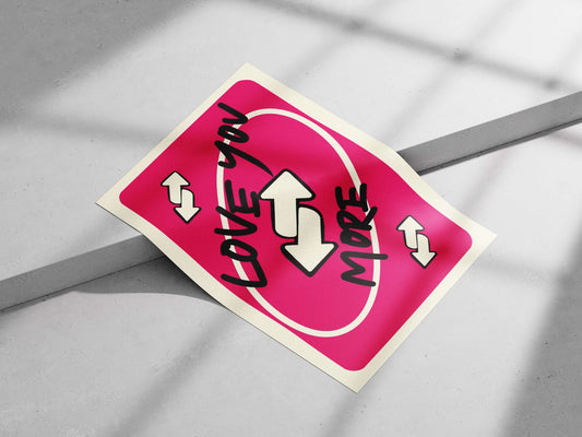 The textual phrase "LOVE you MORE" presented with directional arrows and an oval outline Main Subject: The textual phrase