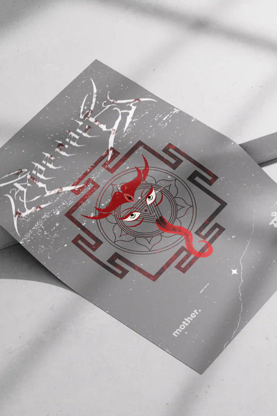 Maa Kali Poster – Fierce Divine Mother Art | Tantric Yantra-Inspired Wall Design