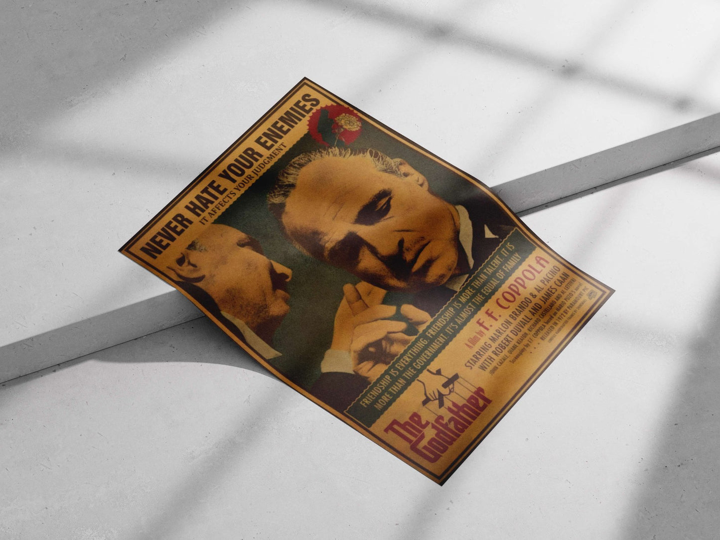 The Godfather (film franchise) directed by F.F. Coppola, starring Marlon Brando & Al Pacino. Main Subject: The Godfather