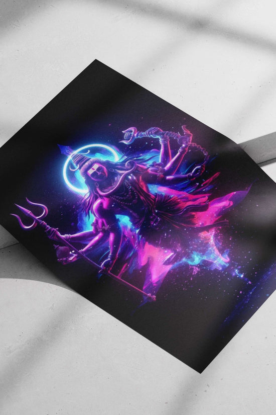 Lord Shiva (Hindu deity with trident, crescent moon, and multiple arms) Main Subject: Lord Shiva (Hindu deity with trident,
