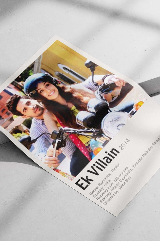 The movie poster for "Ek Villain" (2014) featuring actors Riteish Deshmukh, Sidharth Malhotra, and Shraddha Kapoor on a