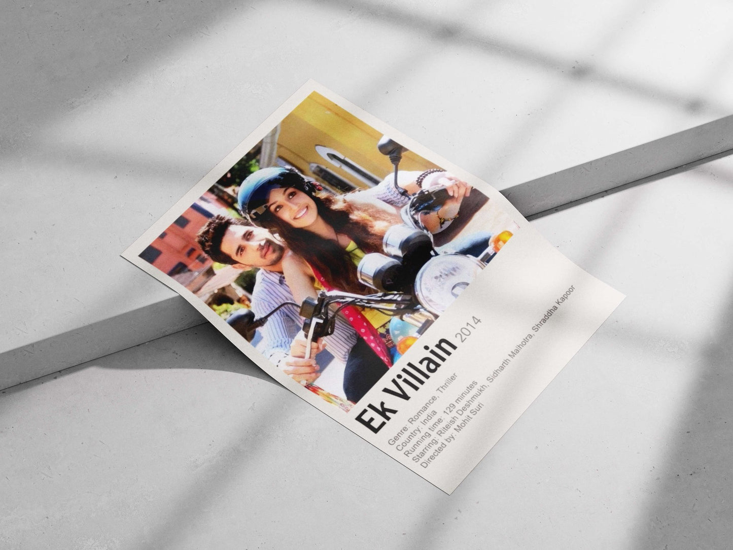 The movie poster for "Ek Villain" (2014) featuring actors Riteish Deshmukh, Sidharth Malhotra, and Shraddha Kapoor on a