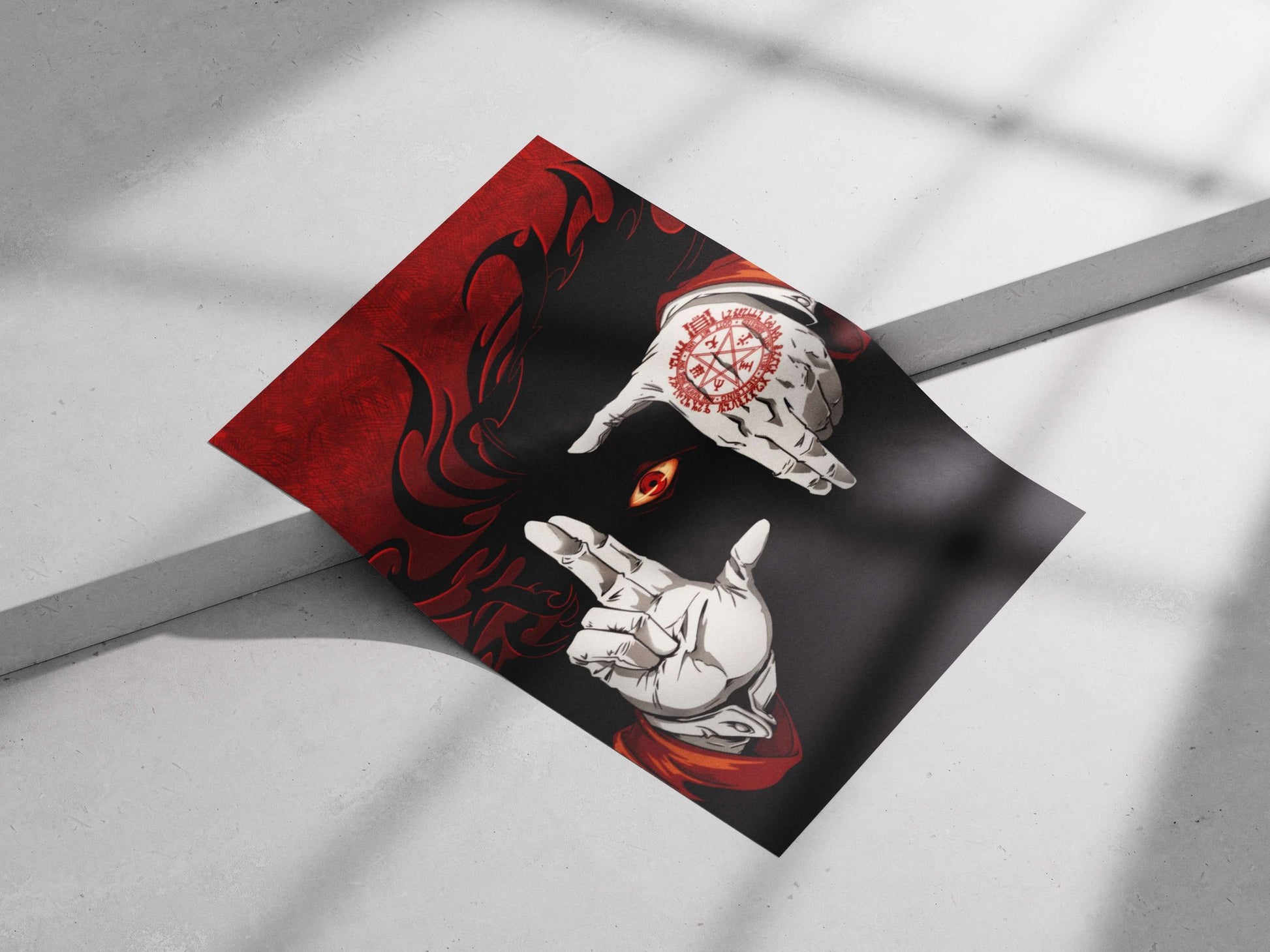 Pentagram tattoo on hand with all-seeing eye Main Subject: Pentagram tattoo on hand with all-seeing eye Matte poster print —