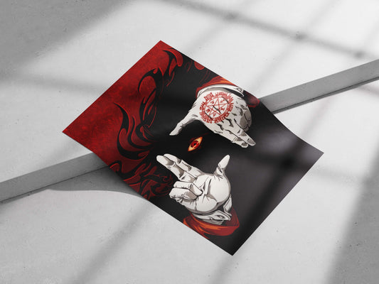 Pentagram tattoo on hand with all-seeing eye Main Subject: Pentagram tattoo on hand with all-seeing eye Matte poster print —