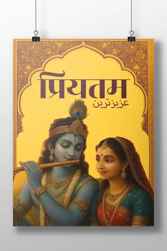 Rigid and durable Priyatam Boizzboard with bilingual Hindi and Urdu typography, mounted frameless for a clean, spiritual decor look.